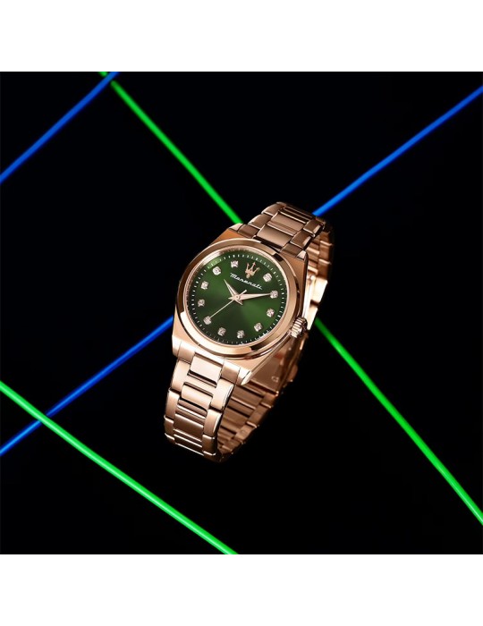 Orologio Maserati - Rose Gold - 35mm - Verde con Cristalli-R8853152501
