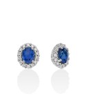 Miluna Earrings - 18K White Gold Rosette with Oval Blue Sapphire and Natural Diamonds - 0