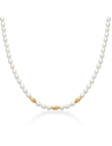 Collana Miluna - Pepite di Perle con Perle Vere Riso 5-5,5mm ed Elementi in Argento 925 Dorato - PCL6653G
