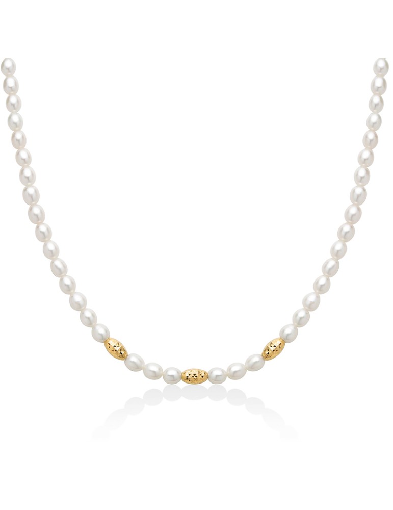 Collana Miluna - Pepite di Perle con Perle Vere Riso 5-5,5mm ed Elementi in Argento 925 Dorato - PCL6653G