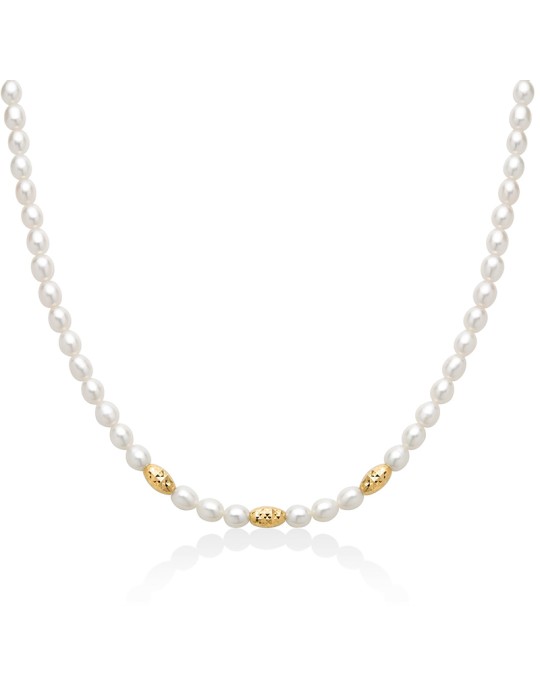 Miluna Necklace - Pearl Nuggets with Real Rice Pearls 5-5.5mm and Elements in Gold-Plated 925 Silver