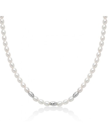 Collana Miluna - Pepite di Perle con Perle Vere Riso 4-4,5mm ed Elementi in Argento 925 - PCL6655B