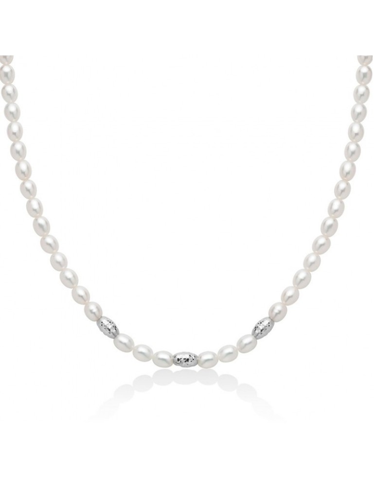 Collana Miluna - Pepite di Perle con Perle Vere Riso 4-4,5mm ed Elementi in Argento 925 - PCL6655B