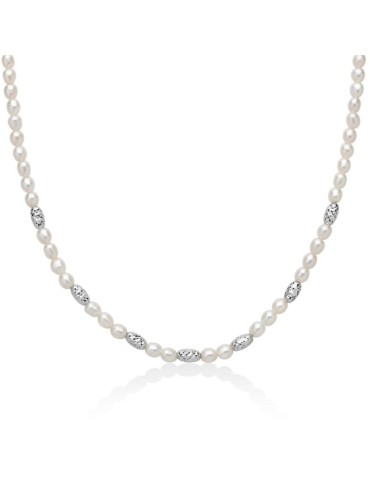 Collana Miluna - Pepite di Perle - Perle Vere Riso 4-4,5mm Alternate - Argento 925 - PCL6656B