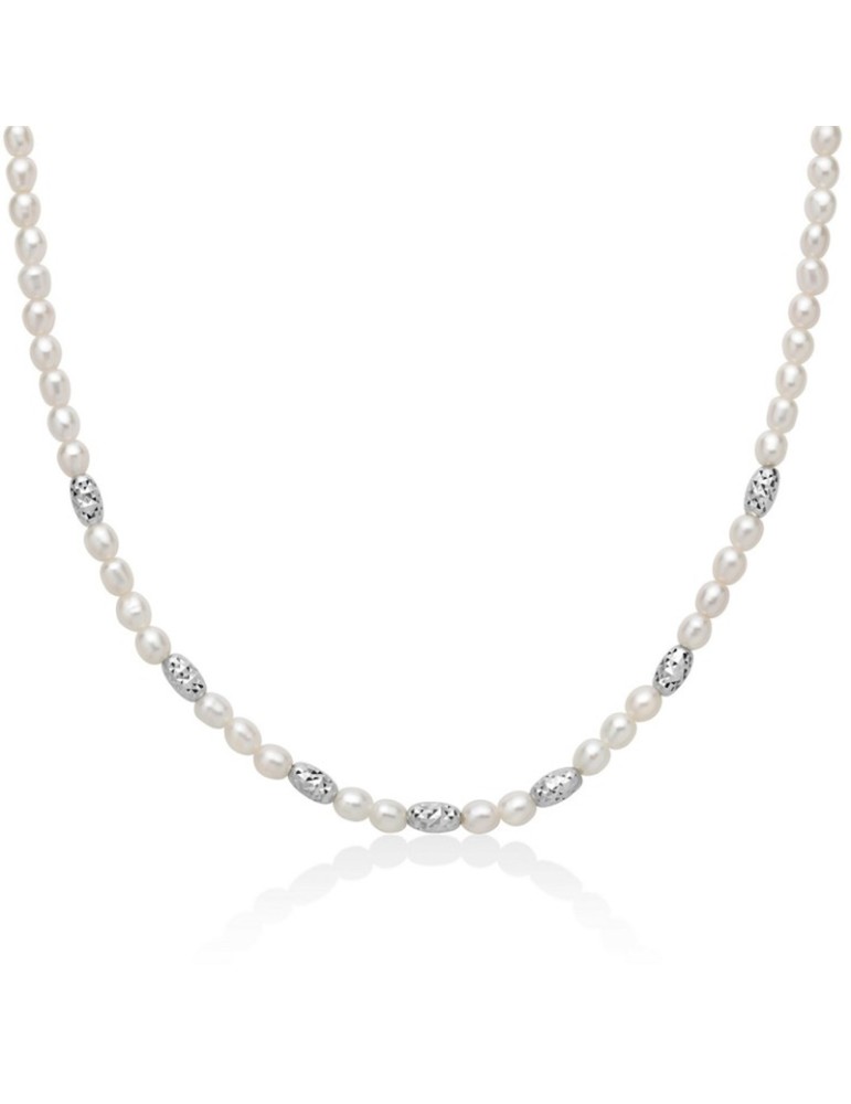 Collana Miluna - Pepite di Perle - Perle Vere Riso 4-4,5mm Alternate - Argento 925 - PCL6656B