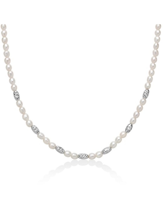 Miluna Necklace - Pearl Nuggets with Real Rice Pearls 4-4.5mm Alternating with 925 Silver Elements - 0