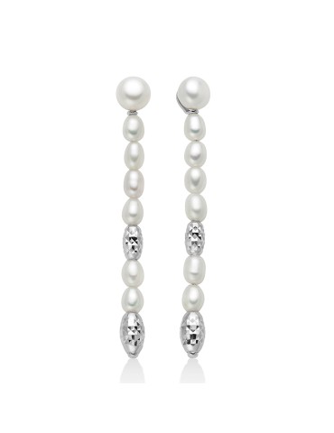 Orecchini Pendenti Miluna - Pepite di Perle con Perle Vere Riso 4-4,5mm Alternate ad Elementi in Argento 925 - PER2793B