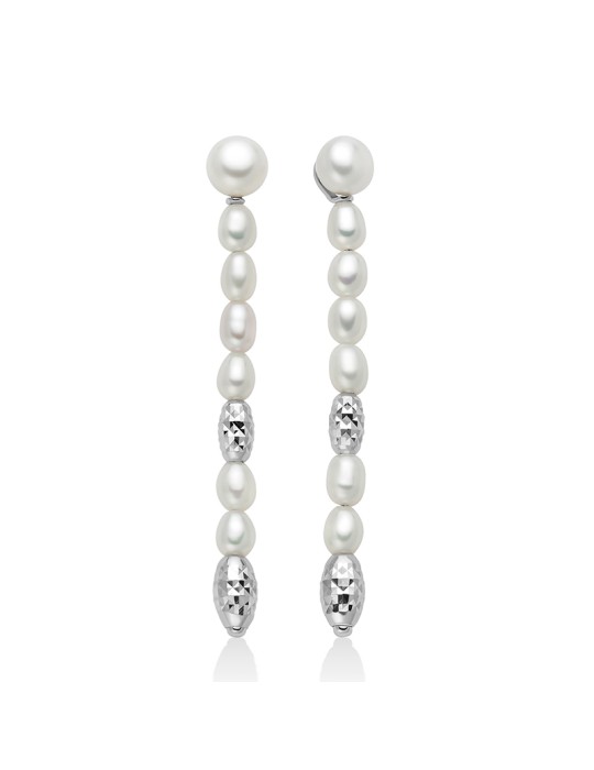Miluna Pendant Earrings - Pearl Nuggets with Real Rice Pearls 4-4.5mm Alternating with 925 Silver Elements