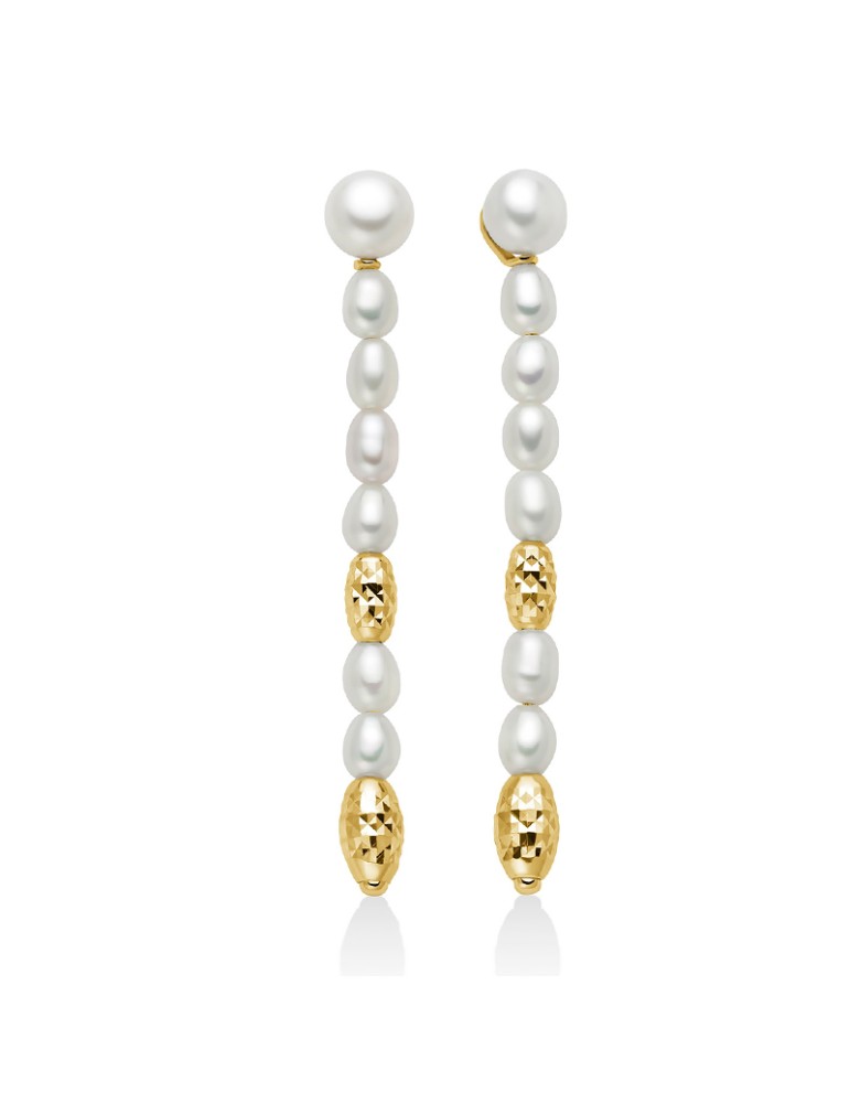 Orecchini Pendenti Miluna - Pepite di Perle con Perle Vere Riso 4-4,5mm ed Elementi in Argento 925 Dorato - PER2793G
