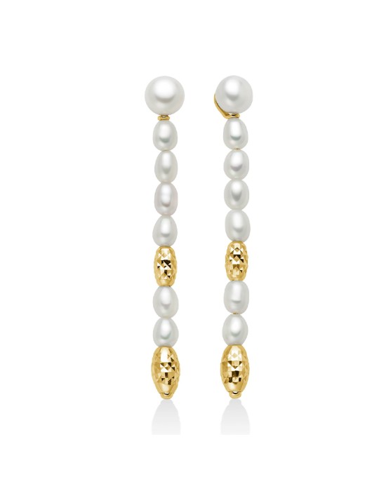 Orecchini Pendenti Miluna - Pepite di Perle con Perle Vere Riso 4-4,5mm ed Elementi in Argento 925 Dorato - PER2793G