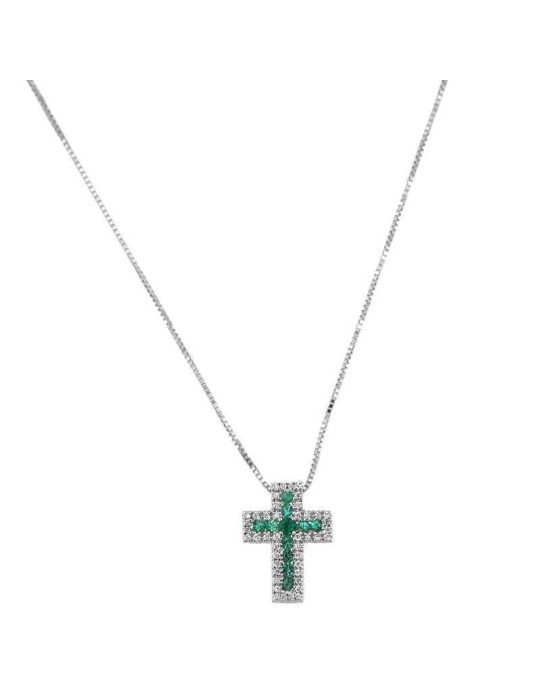 Davite & Delucchi Woman Necklace - White Gold Rood with Diamonds and Emeralds - 0 Davite & Delucchi Woman Necklace - White Gold Rood with Diamonds and Emeralds - 0