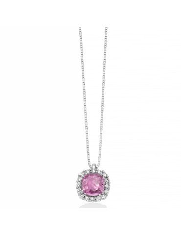 Miluna Necklace - in 18K White Gold with Pink Sapphire Pendant and Natural Diamonds