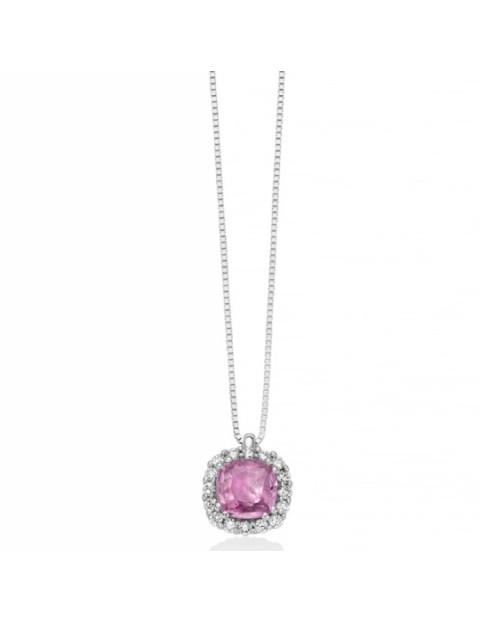 Collana Miluna - in Oro Bianco 18 carati con Pendente Zaffiro Rosa e Diamanti Naturali -CLD4457