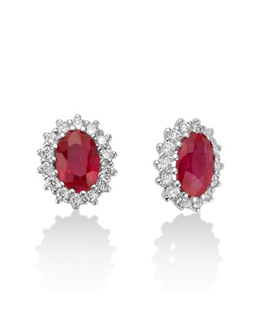 Orecchini Miluna - Rosetta in Oro Bianco 18 carati con Rubino Rosso Ovale e Diamanti Naturali - ERD2499