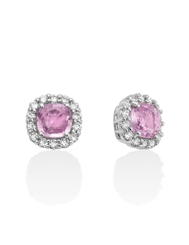 Miluna Earrings - Rosetta in 18K White Gold with Pink Sapphire and Natural Diamonds