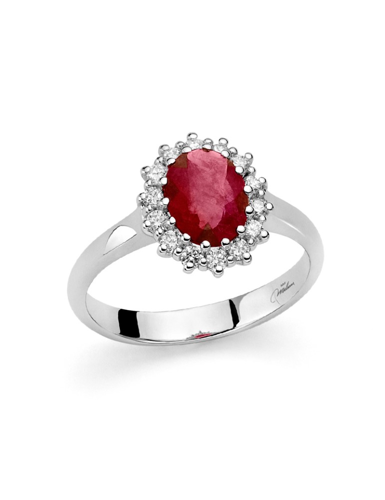 Miluna Ring in 18K White Gold with Red Ruby and Natural Diamonds