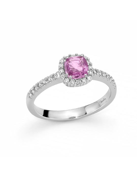 Miluna Ring - 18K White Gold Rosette with Pink Sapphire and Natural Diamonds