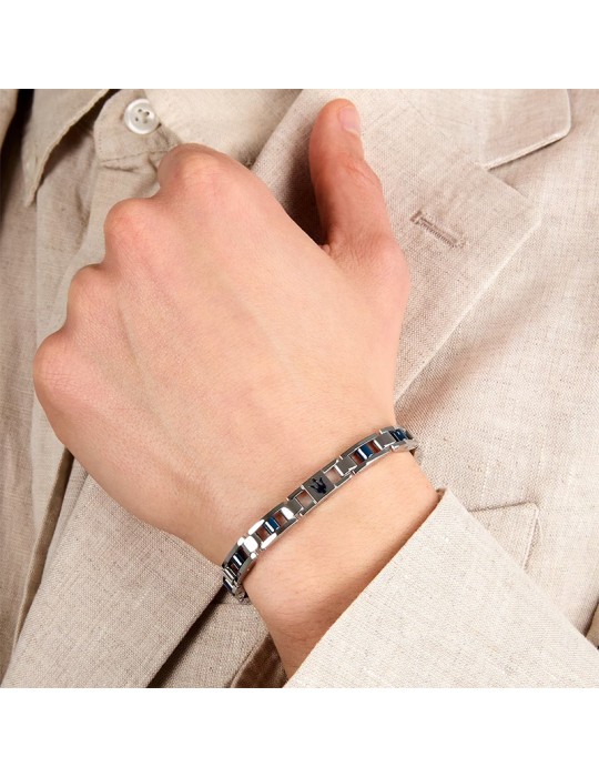 Bracciale Maserati - Ceramic - Maglie Silver -Giunzioni Blu-JM225ATZ59