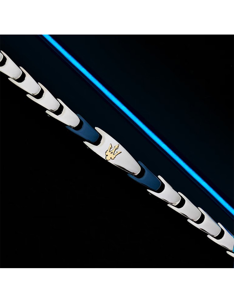 Maserati Bracelet - Iconic - Blue Links - Golden Trident -JM225AVD82