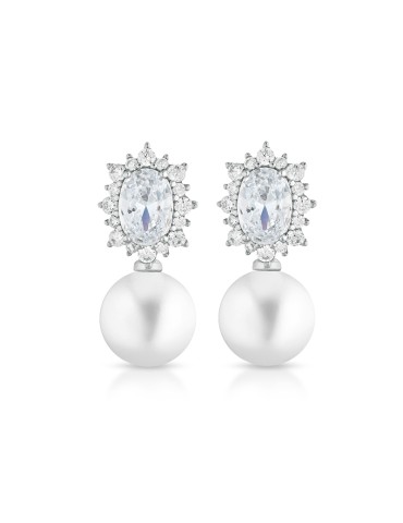 Orecchini Lelune Glamour - Luxury con Perle Freshwater 8.5-9 mm e Zirconi Bianchi - LGEA01