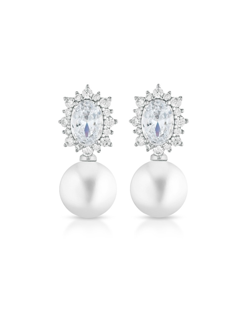 Orecchini Lelune Glamour - Luxury con Perle Freshwater 8.5-9 mm e Zirconi Bianchi - LGEA01