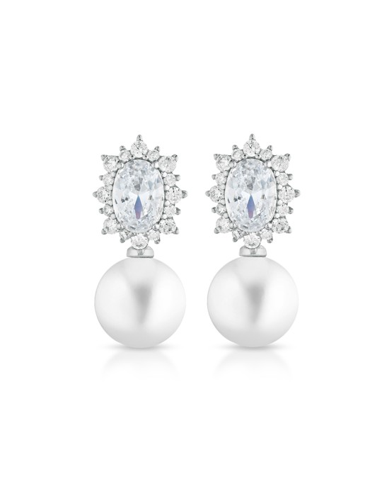 Lelune Glamour Earrings - Luxury with 8.5-9 mm Freshwater Pearls and White Zirconia
