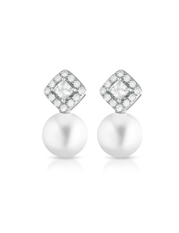 Orecchini Lelune Glamour - Luxury con Perle Freshwater 8.5-9 mm e Zirconi Bianchi - LGEA02