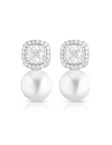 Lelune Glamour Earrings - Luxury Square with 8.5-9 mm Freshwater Pearls and White Zircons - LGEA04