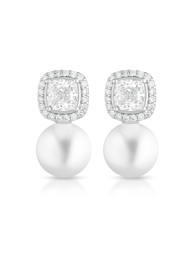 Lelune Glamour Earrings - Luxury Square with 8.5-9 mm Freshwater Pearls and White Zircons - LGEA04