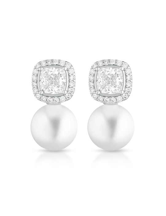 Lelune Glamour Earrings - Luxury Square with 8.5-9 mm Freshwater Pearls and White Zircons - LGEA04