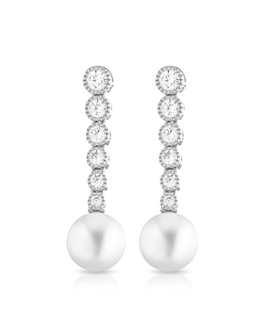 Orecchini Lelune Glamour - Luxury Pendenti con Perle Freshwater 8.5-9 mm e Zirconi Bianchi - LGEA05