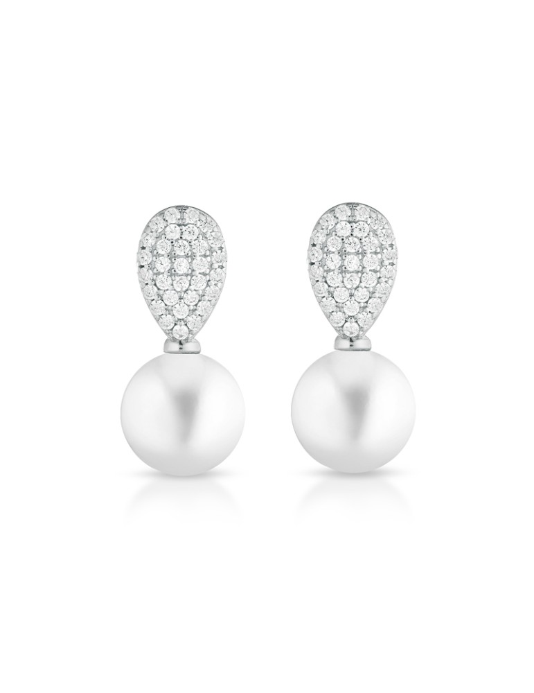 Orecchini Lelune Glamour - Luxury con Perle Freshwater 7.5-8 mm e Zirconi Bianchi - LGEA06