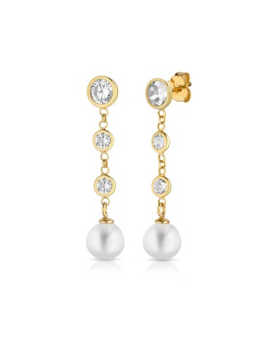 Lelune Glamour Earrings - Luxury 925% Gold Plated Silver Pendants with Freshwater Pearls and White Zircons - 0