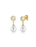 Lelune Glamour Earrings - Luxury 925% Gold Plated Silver with Freshwater Pearls and White Zircons - 0