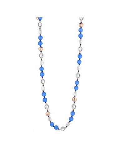 Lelune Glamour Necklace - Spring with Blue Cat's Eye, Rock Crystals and Freshwater Pearls - 0