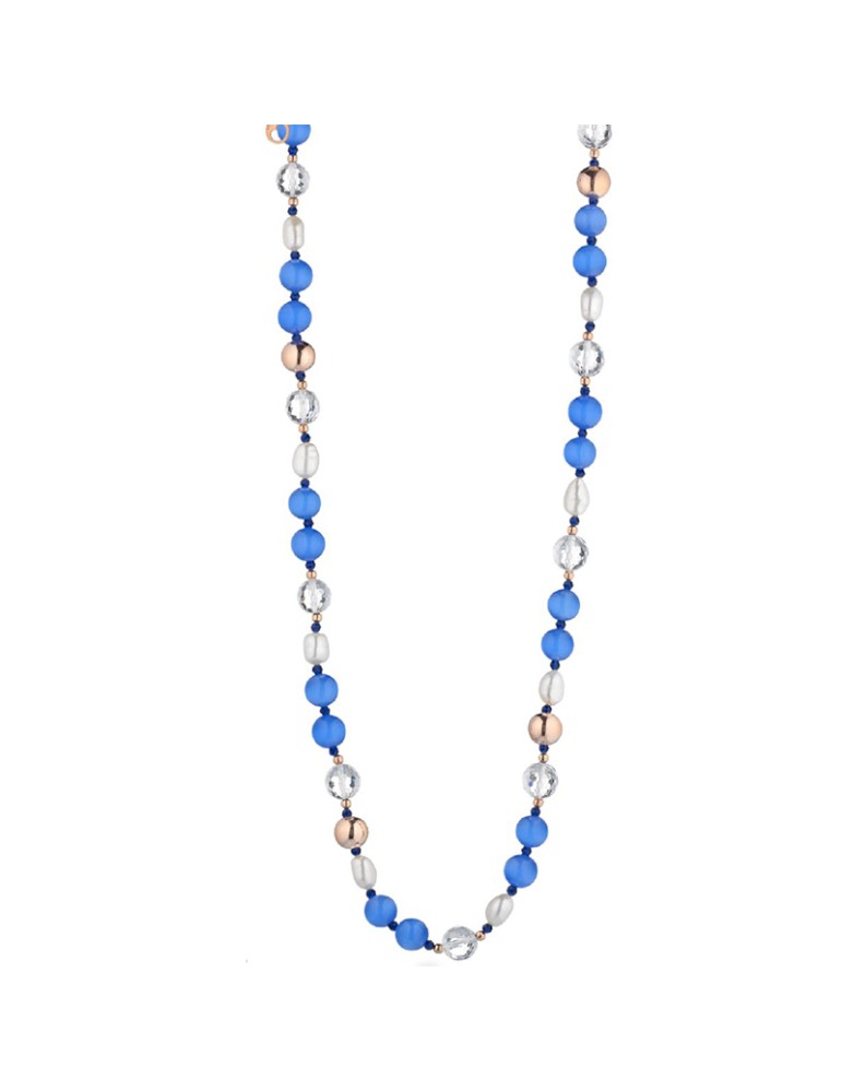 Lelune Glamour Necklace - Spring with Blue Cat's Eye, Rock Crystals and Freshwater Pearls - 0