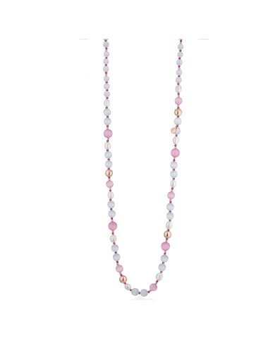 Collana Lelune Glamour - Spring con Occhio di Gatto Rosa, Cristalli di Rocca e Perle d’Acqua Dolce - LGNK406
