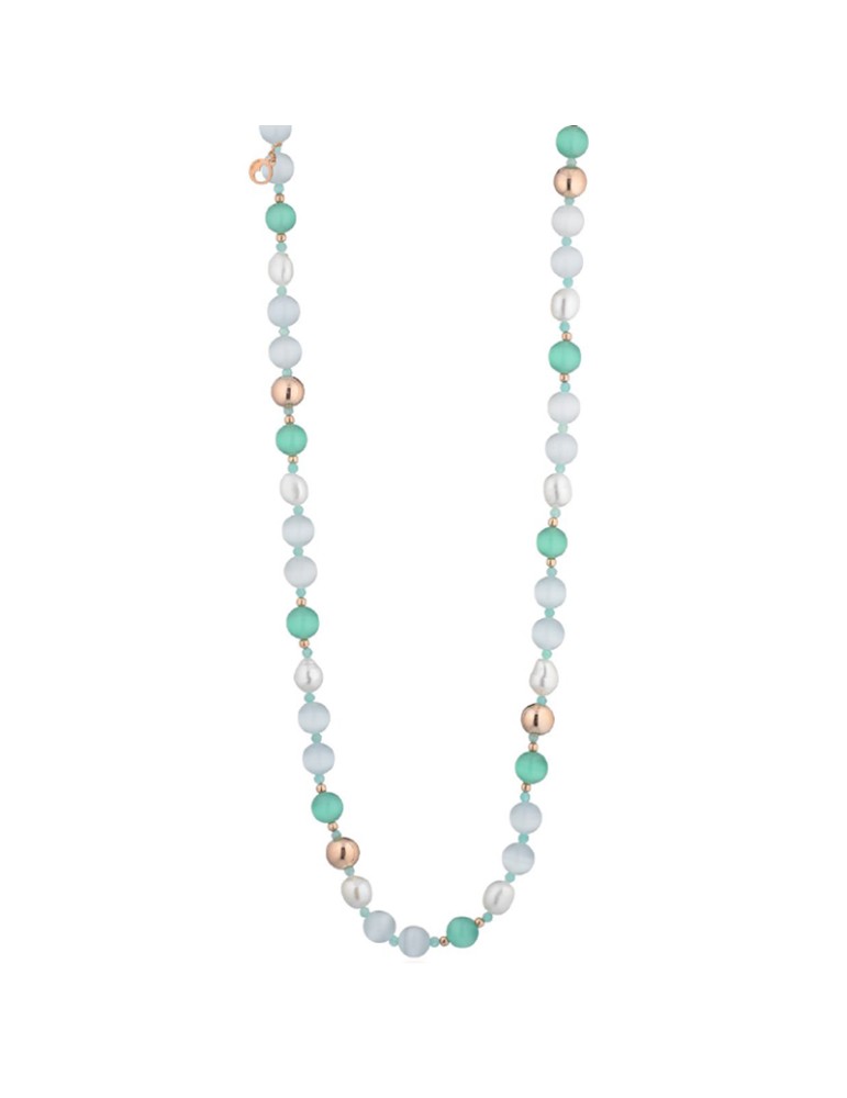 Collana Lelune Glamour - Spring con Occhio di Gatto Verde, Cristalli di Rocca e Perle d’Acqua Dolce - LGNK406.1