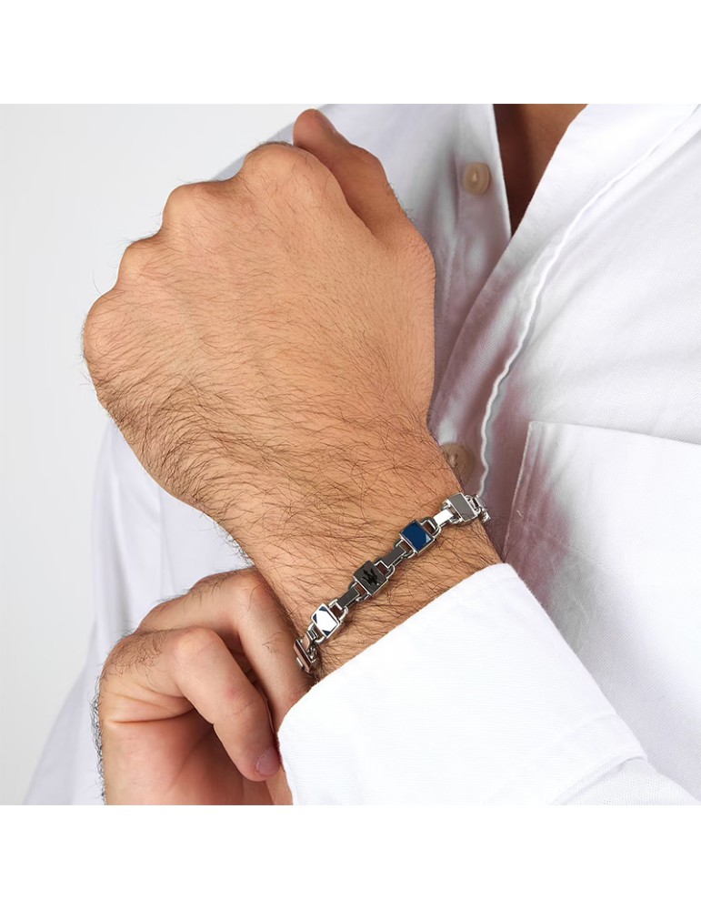 Maserati Bracelet - Ceramic - Black Trident - Blue Inserts -JM424ATZ42