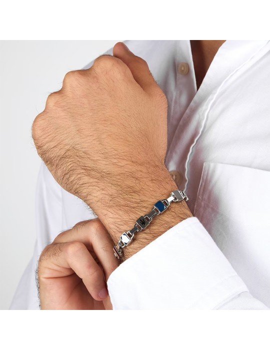 Maserati Bracelet - Ceramic - Black Trident - Blue Inserts -JM424ATZ42