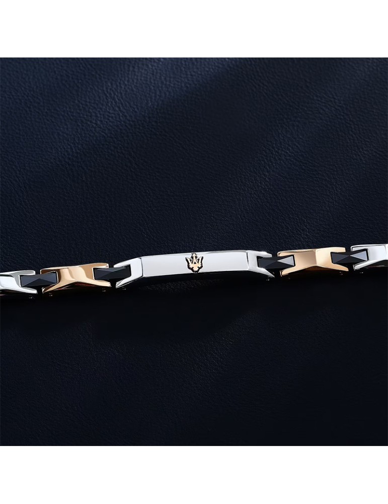 Maserati Bracelet - Black Inserts - Rose Gold Links - JM424ATZ50