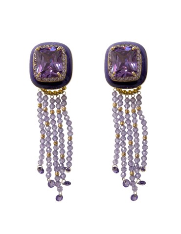 Jadan-Mariquita Earrings-925% Silver Golden-Purple Zircons-GIADAN57