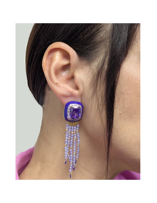 Jadan-Mariquita Earrings-925% Silver Golden-Purple Zircons-GIADAN57