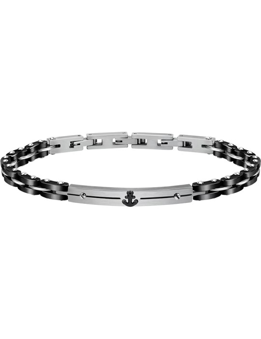 Bracciale Sector - Acciaio - Maglie Nere - Ancora Centrale - SAFR13