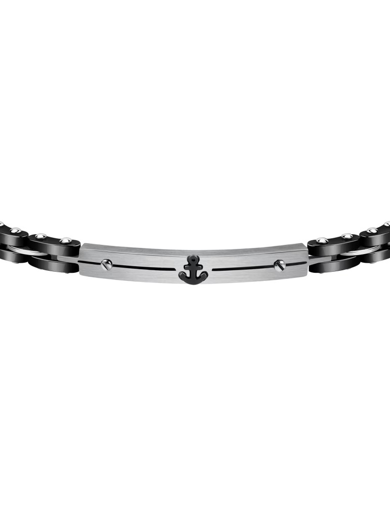 Bracciale Sector - Acciaio - Maglie Nere - Ancora Centrale - SAFR13