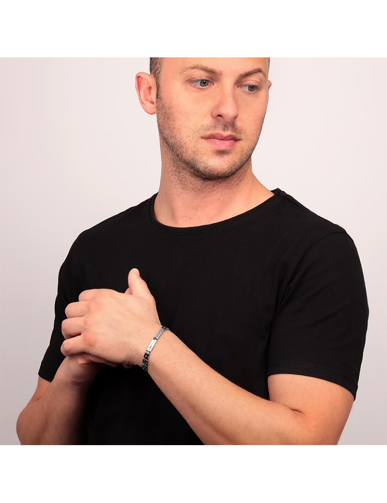 Bracciale Sector - Acciaio - Maglie Nere - Ancora Centrale - SAFR13