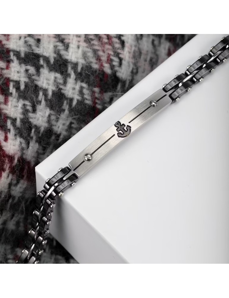 Bracciale Sector - Acciaio - Maglie Nere - Ancora Centrale - SAFR13