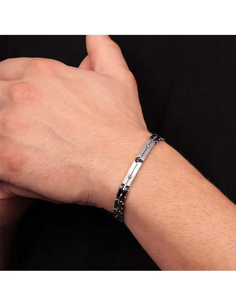 Bracciale Sector - Acciaio - Maglie Nere - Ancora Centrale - SAFR13