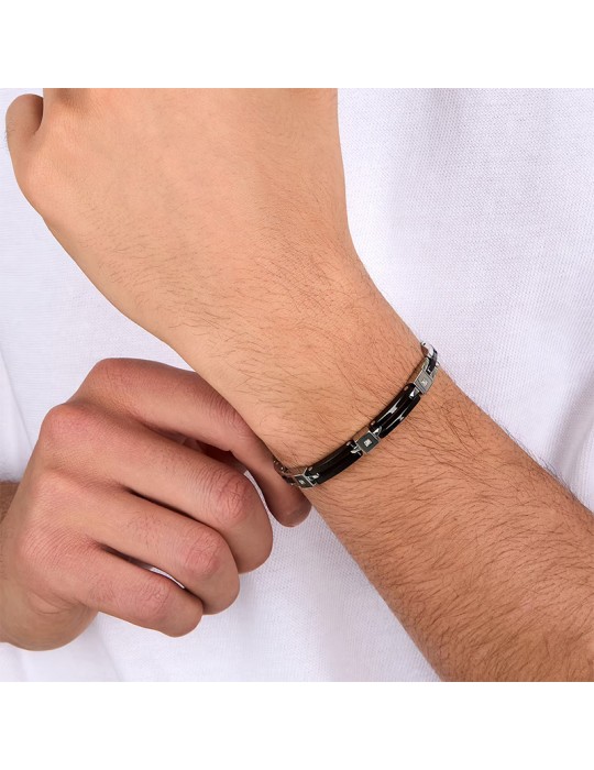 Bracciale Sector - Ceramic - Acciaio - Maglie Nere - Diamanti - SAFR44