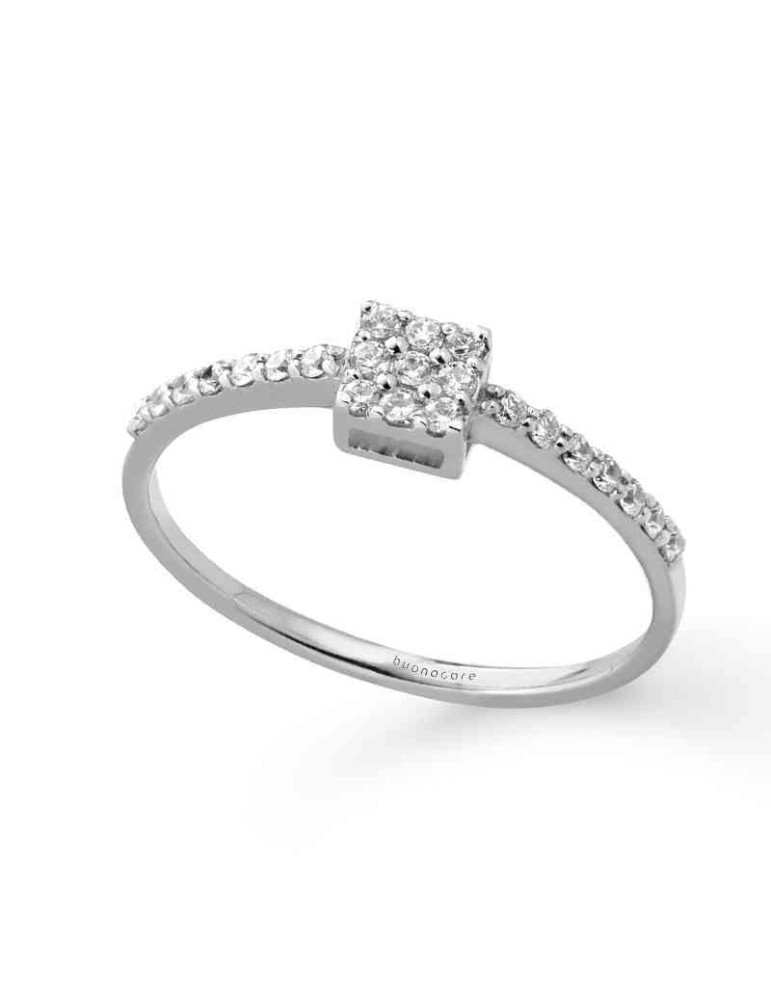 Anello Buonocore - Toppa Quadrata in Oro Bianco 18 carati con Diamanti Naturali 0,19 carati - 381A01DW157019